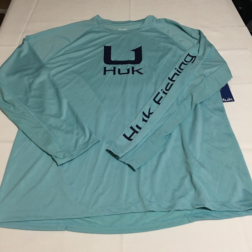 Huk Icon Long Sleeve Crewneck Shirt Mens XL Blue Performance Fishing NWT $50